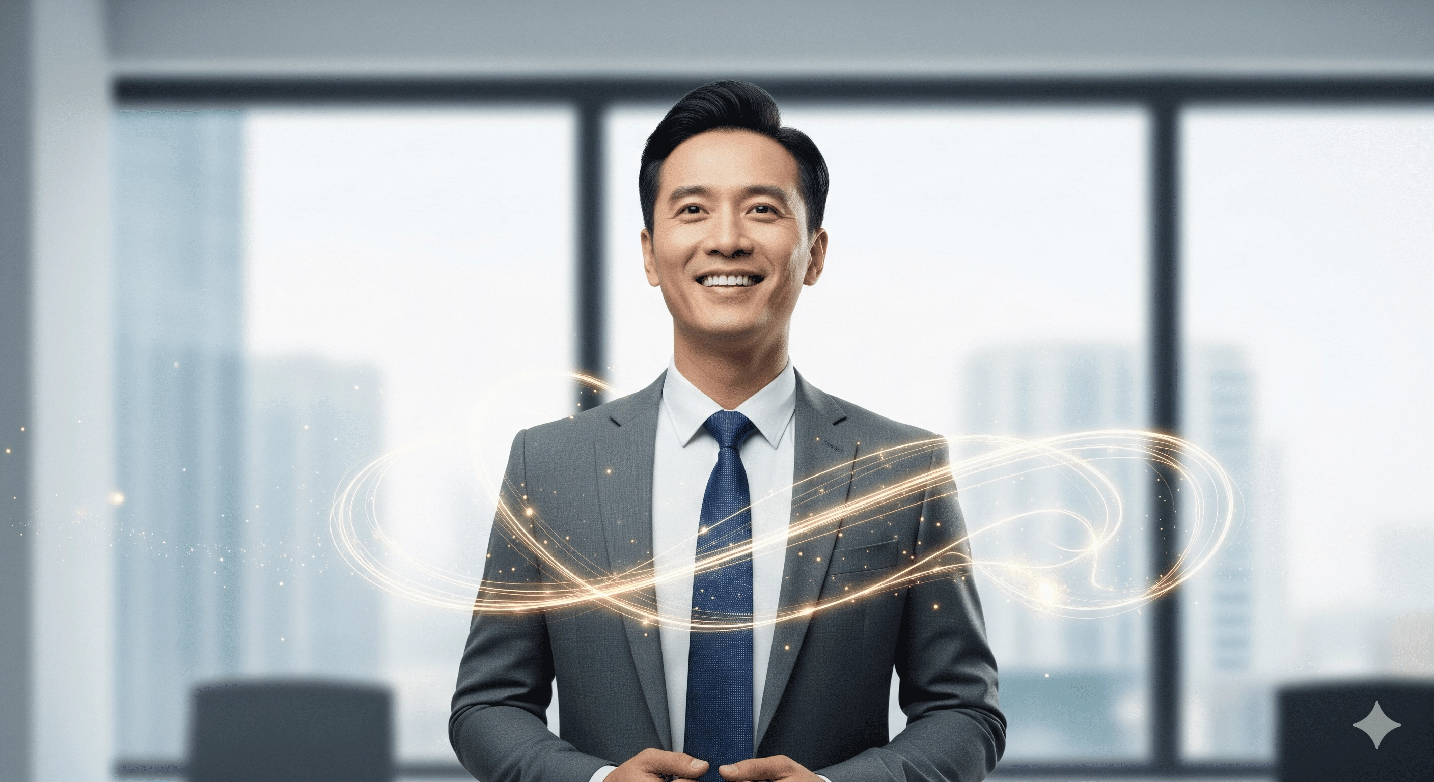 充滿能量朝氣滿臉笑容的中年男性上班族