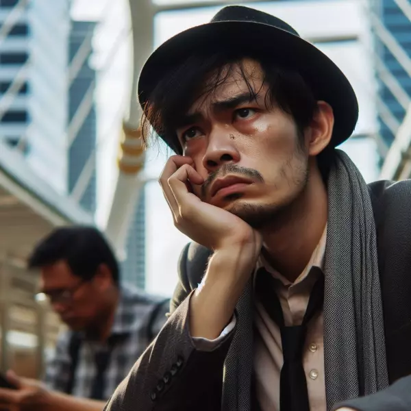 因為失業而愁眉苦臉喪志的男人