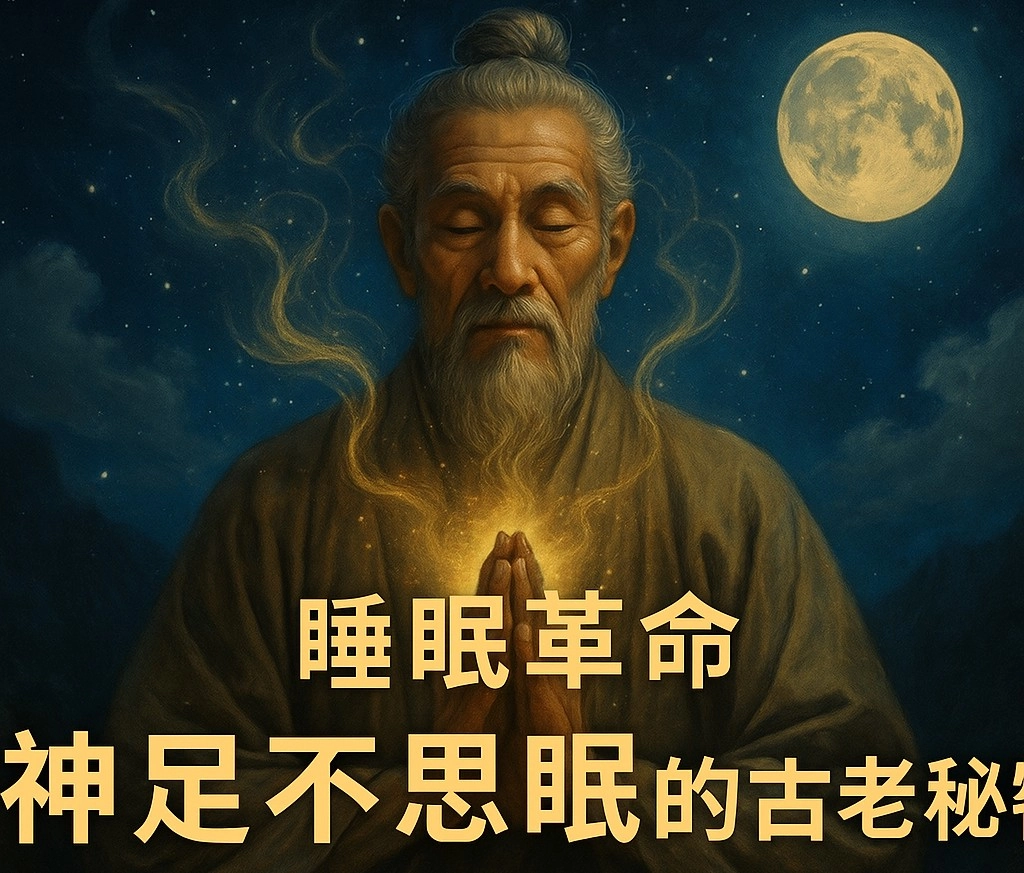 一個古代老者雙手聚集著能量正在打坐修煉